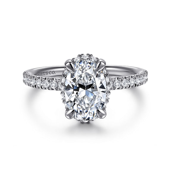 G&c Cz Ctr .29cttw 14kt Wg *suede* Oval Hidden Halo Diamond Semi Mount For 1.5ct Ctr G-h Vs1-vs2  Serial #s1950569