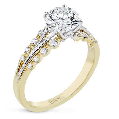 3-row Split Shank Diamond Semi-mount Ring With Diamond & Milgrain Accents
