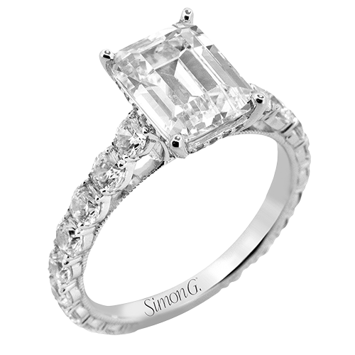 Emerald Cut Diamond Semi-mount Ring With Hidden Halo With Milgrain Accents