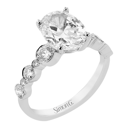 Oval Diamond Semi-mount Ring With Alternating Bezel Bubble Shank