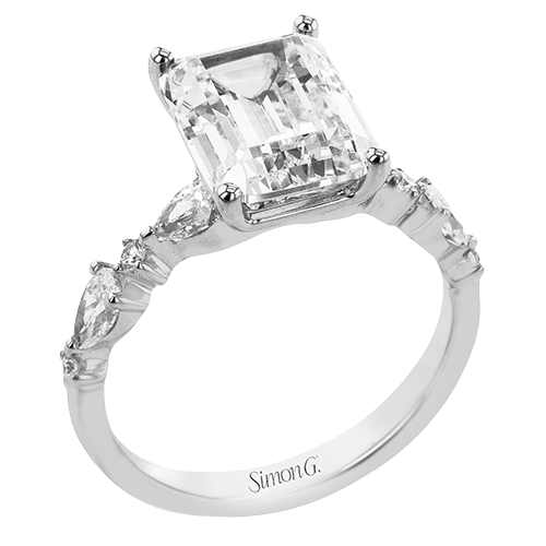 Emerald Cut Diamond Semi-mount Ring With Alternating Pear & Round Diamond Shank