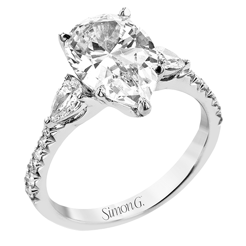 Pear 3-stone Diamond Semi-mount Ring With Graduating Diamonds On Shank