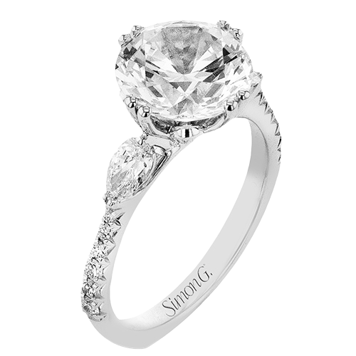 Round Diamond Semi-mount Ring With Pear Side Stones & Floral Crown Accent