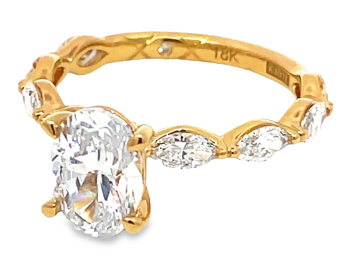 A. Jaffe No Sz Cz Center .80 Ctw 18k Yg Diamond Semi Mount With Mq Side Stones For 1.25ct Ov Ctr G-h Vs1-vs2 itemprop=