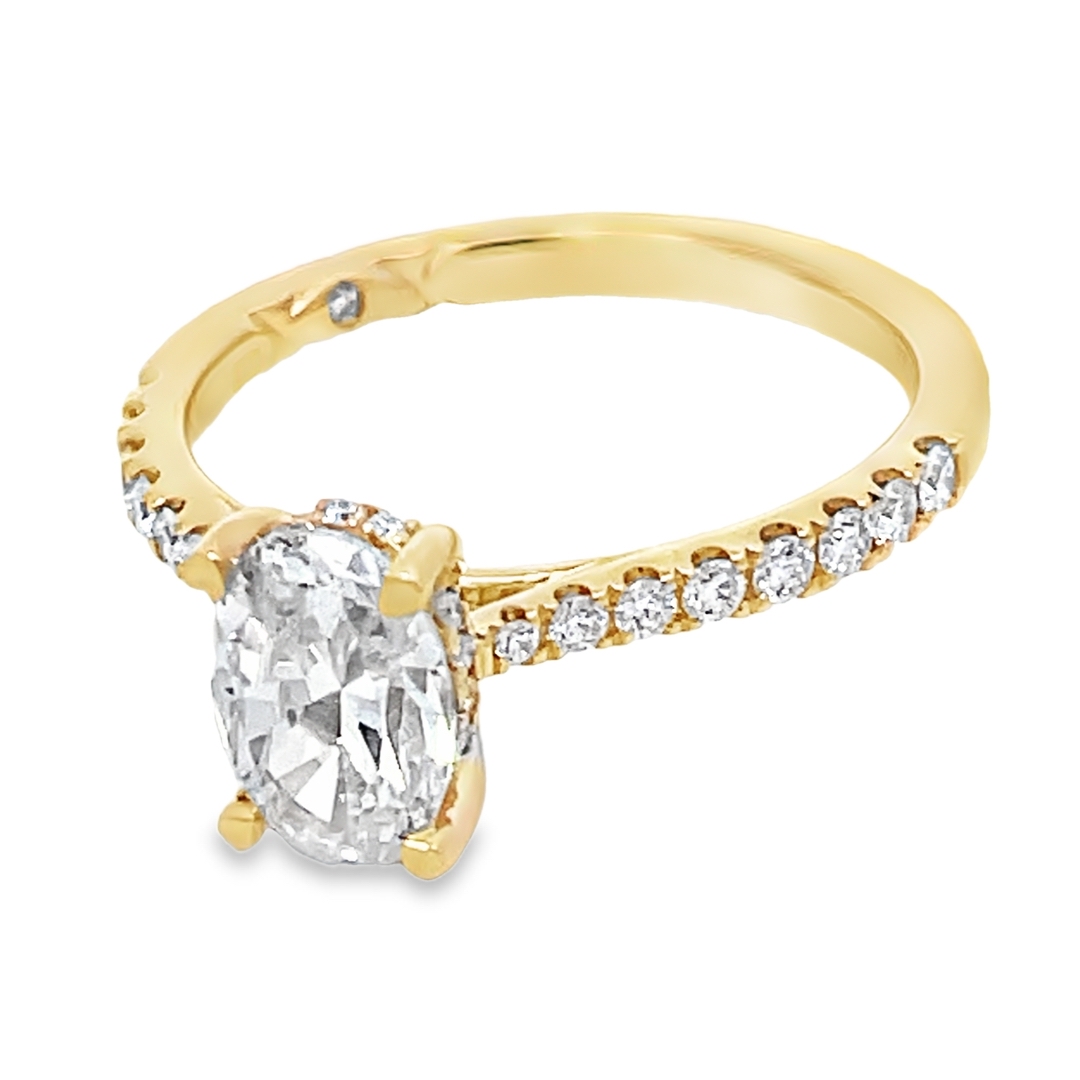 A. Jaffe Cz Ctr .28 Ctw 18k Yg Dia Semi Mount W/ Yg Quilted Accent & Hidden Halo For 1.0ct Ov Ctr G-h Vs1-vs2