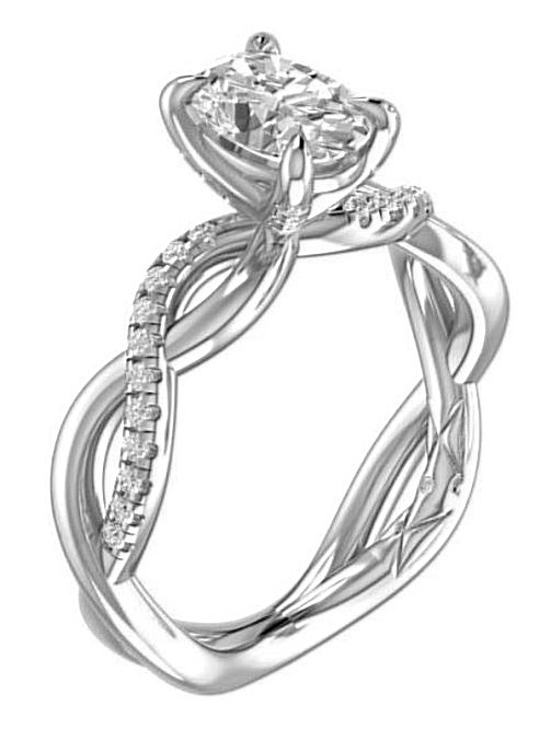 A. Jaffe Cz Center .20 Cttw 18kt Wg Dia Semi Mount W/ Quilted Section Accent & Twisted Shank For 1.0ct Ov Ctr F-h Vs1-vs2