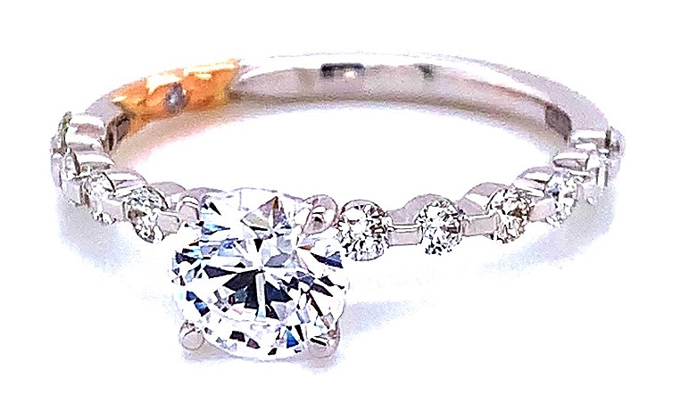 A. Jaffe No Sz Cz Center .36cttw 18kt Wg/rg Dia Semi Mount With Rg Accent For .75ct Rnd Center F-h Vs1-vs2