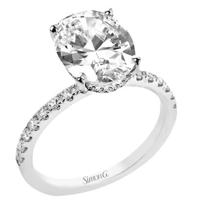 Simon G. Cz Center .38cttw 18k Wg Dia Semi Mount With Hidden Halo For 1.0ct Oval Center F-h Vs1-vs2 Serial# 808713 itemprop=