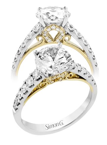 Simon G. Cz Center .54cttw 18kt Wg/yg Dia Semi Mount With Diamond Gallery Accent For 1.50ct Center F-h Vs1-vs2 Serial# 808721 itemprop=
