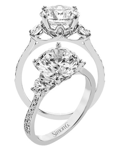 Simon G. Cz Center .59cttw 18k Wg 3-stone Dia Semi Mount For 1.0ct Center F-h Vs1-vs2 Serial# 808722 itemprop=