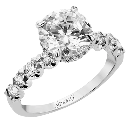 Simon G. Cz Center .53cttw 18k Wg Bubble Style Diamond Semi Mount With Hidden Halo For 1.25ct Center F-h Vs1-vs2 Serial# 808723 itemprop=