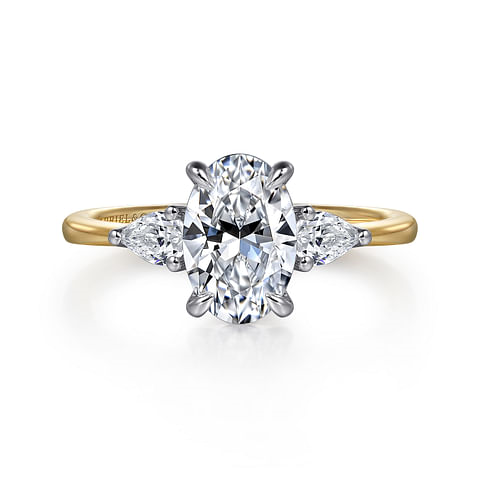 G&c Cz Center .30 Ctw 14k Yg/wg *sima* 3-stn Semi Mount For 1.50ct Ov Ctr With Pear Side Diamonds F-g Vs1-vs2 Serial #s2051183 itemprop=