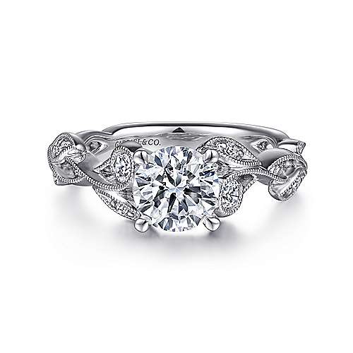 G&c Cz Center .16 Cttw 14k Wg Floral Dia Semi Mount For 1.0ct Rd Ctr G-i Vs1-si1 Serial # S1524984