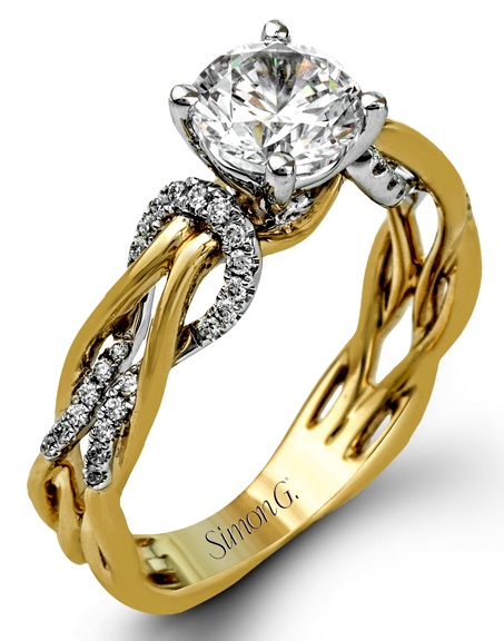 Simon G. Cz Center .17cttw 18kt Yg/wg Dia Semi Mount With Braided Designs For 1.0ct Center F-h Vs1-vs2 Serial# 813973 itemprop=