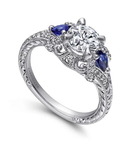 G&c Cz Center .22 Dtw & .33 Satw 14k Wg *chrystie* For 1.0ct Ctr Blue Sapphire And Diamond Semi Mount F-h Vs1-vs2 Serial #s2091478