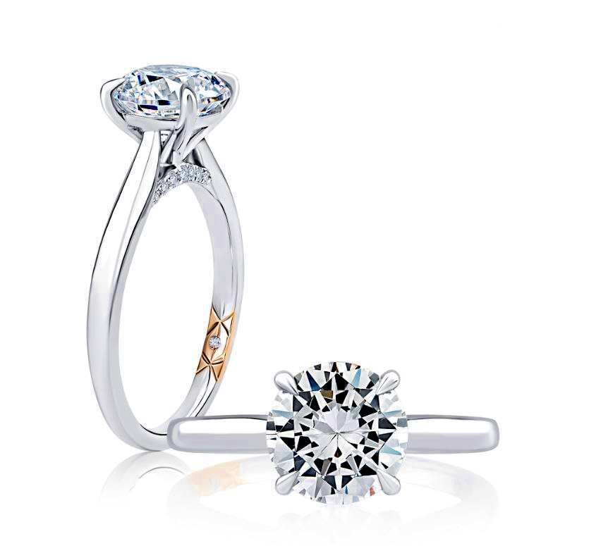 A. Jaffe Cz Center .06cttw 18kt Wg Dia Semi Mount With Rg Accent For .75ct Rnd Center F-h Vs1-vs2