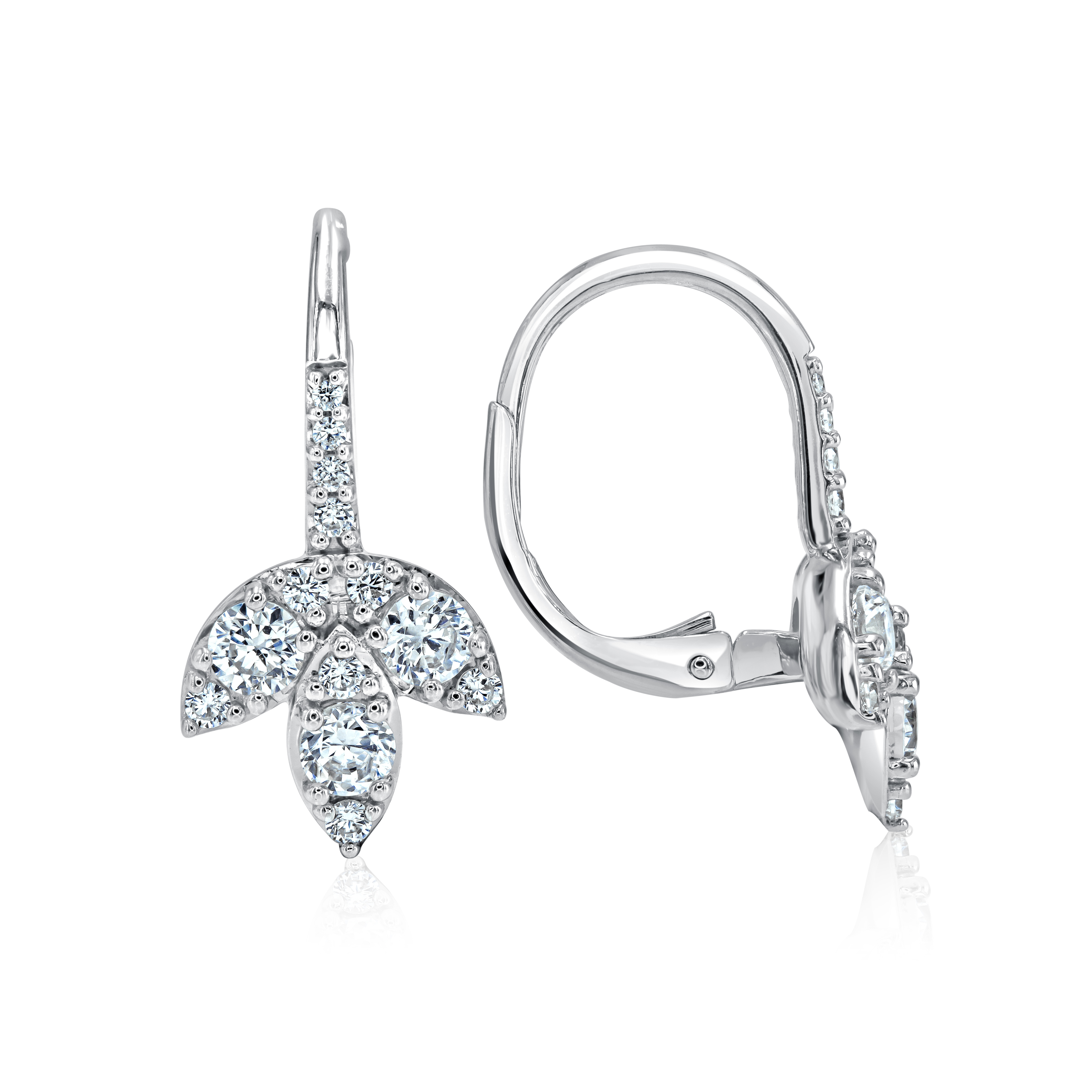 Fire & Ice 1.00cttw 18kt Wg Diamond Leaf Earrings W/ French Backs G-i Vs1-si1