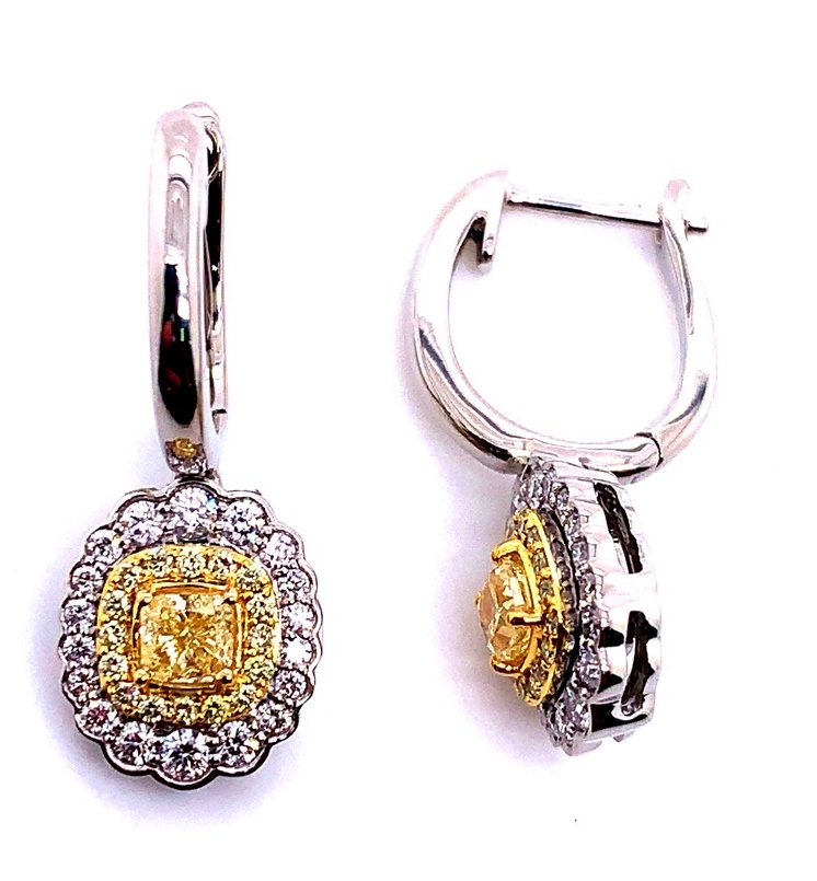 Le Vian .79dtw Plat Yel Ctr Cu Diamond Yel&wht Dia Earrings With Halo Yel F-h Vs1-si1