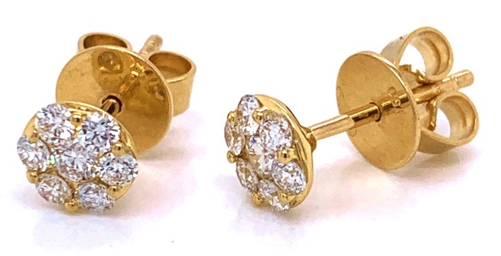 18k Yellow Gold Flower Diamond Earrings .50 Ctw