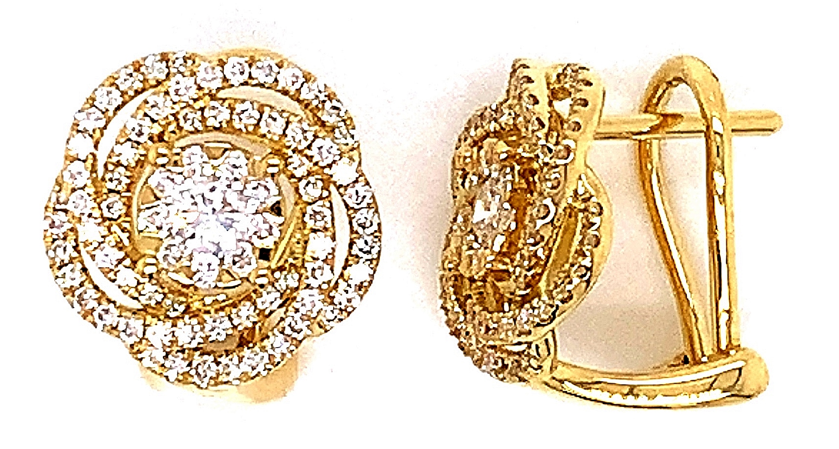 Fire & Ice .86ctw 18k Yg Diamond Rose Swirl Earrings G-i Vs1-vs2