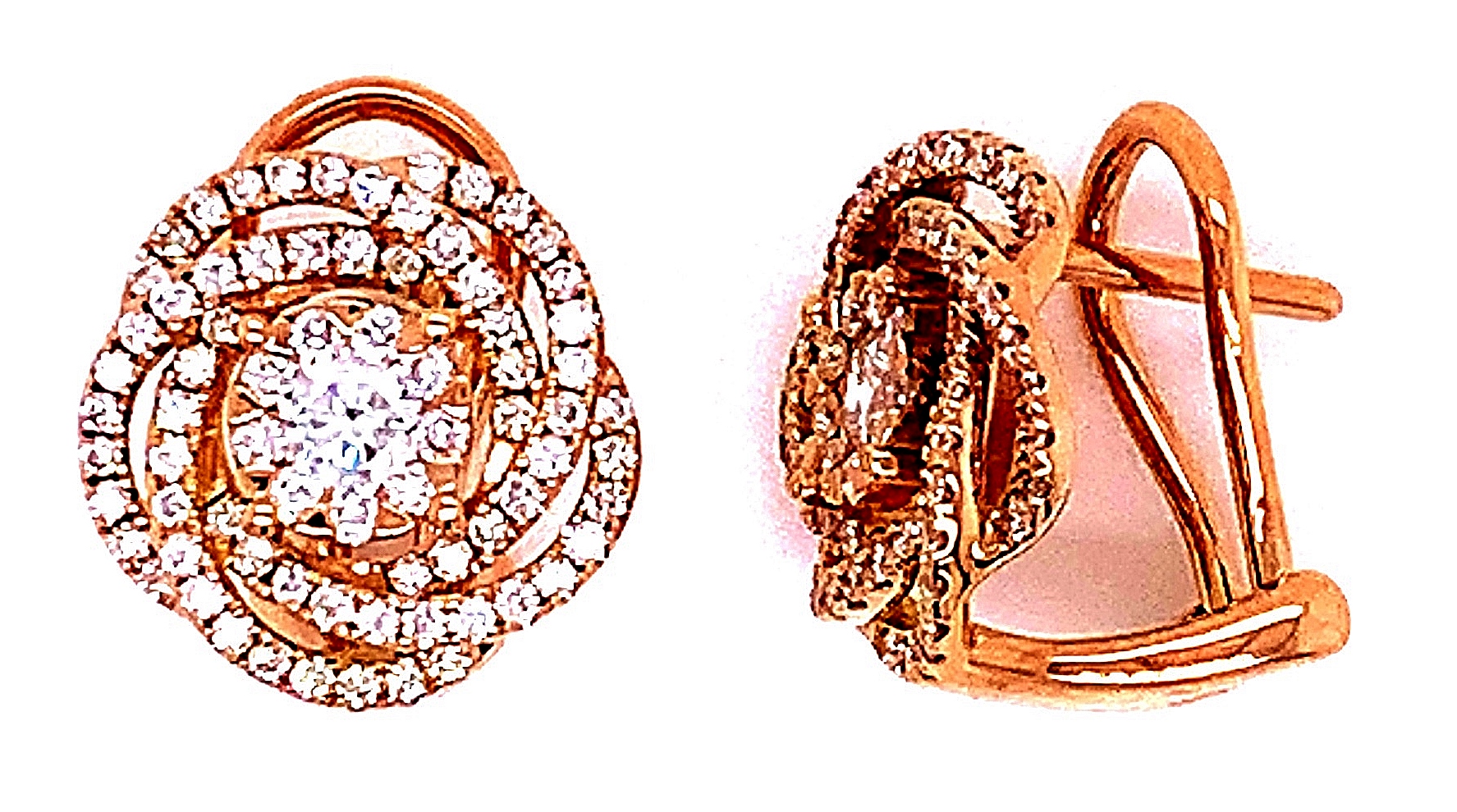 Fire & Ice .86ctw 18k Rg Diamond Rose Swirl Earrings G-i Vs1-vs2