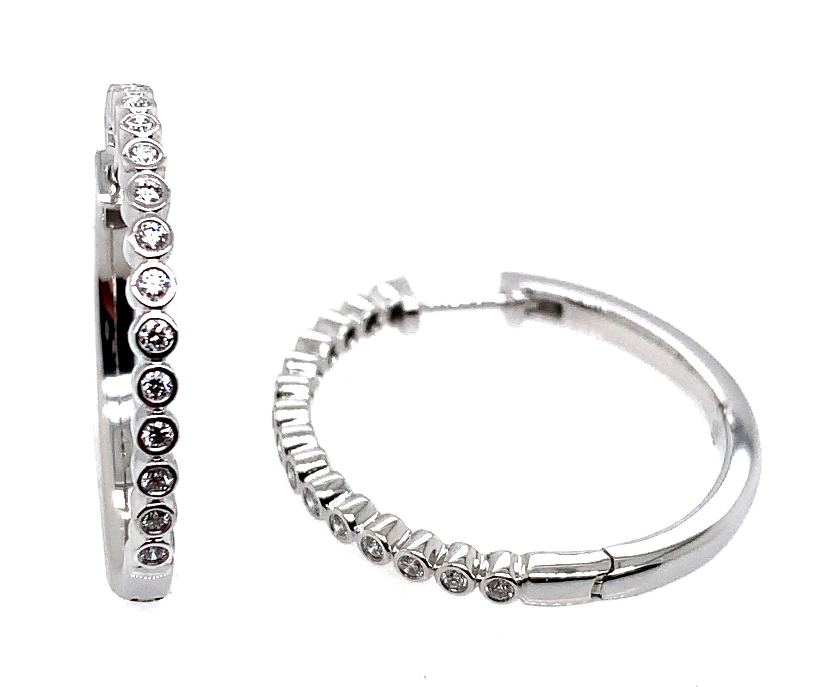 Fire & Ice .30cttw 18kt Wg Bezel Dia Large Hoop Earrings F-h Vs1-vs2