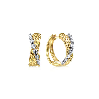 G&c .24cttw 14kt Yg/wg Crossover Dia Huggie Earrings H-j Vs1-vs2 Serial #s1940167