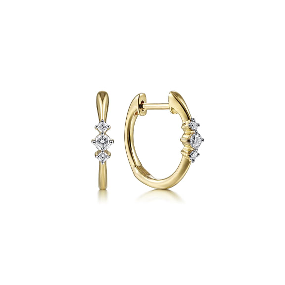G&c.10cttw 14kt Yg 3 Stone Diamond Huggie Hoop Earrings G-i Vs1-vs2 Serial #s1946491