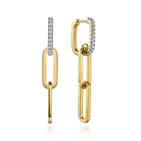 G&c .31cttw 14kt Yg Diamond Link Hollow Chain Drop Earrings G-i Vs1-vs2 Serial #s1948482