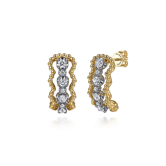 G&c .48cttw 14kt Yg/wg Bujukan Diamond Half Hoop Stud Earrings Serial #s1965534