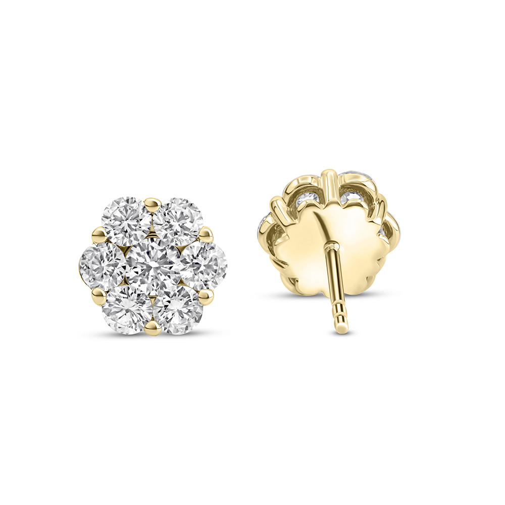 18k Yellow Gold Flower Diamond Cluster Earrings .34 Ctw