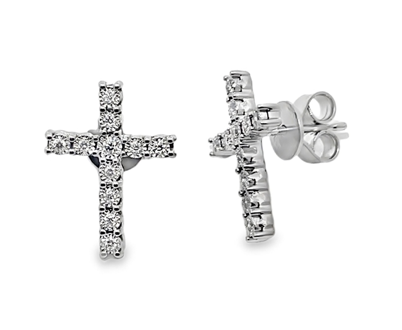 .16cttw 14kt Wg Diamond Illusion Set Cross Earrings H-i Si1-i1