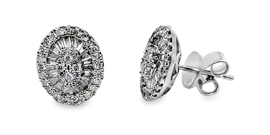 .75cttw 14k Wg Bag/ Rd Dia Cluster Halo Earrings With Illusion Center G-i Vs1-i1