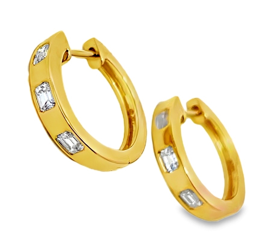 .58cttw 14kt Yg High Polished Flush Set Emerald Cut Diamond Hoop Earrings H-i Vs2-i1