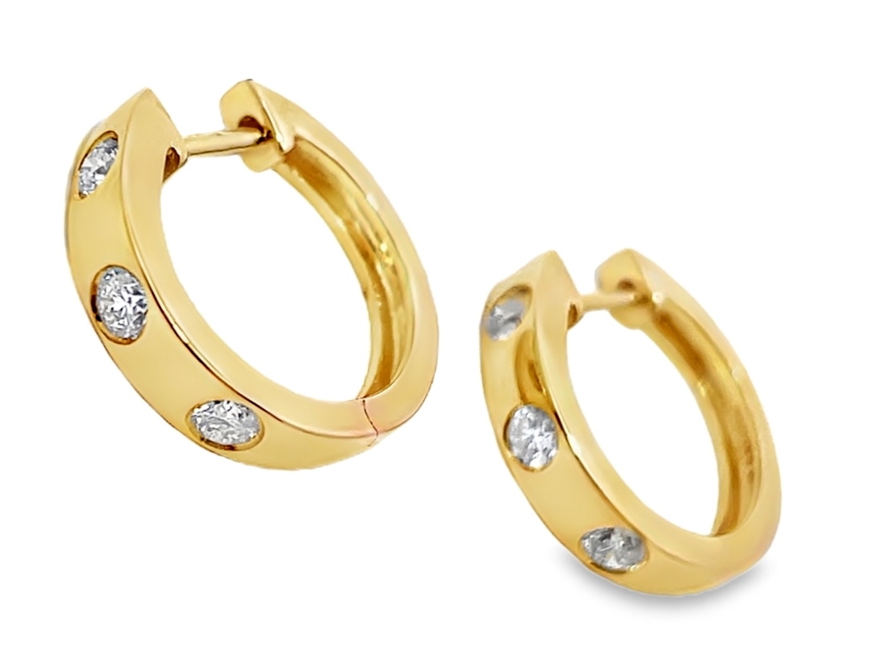 .50cttw 14kt Yg High Polished Flush Set Round Diamond Hoop Earrings G-i Vs2-si2