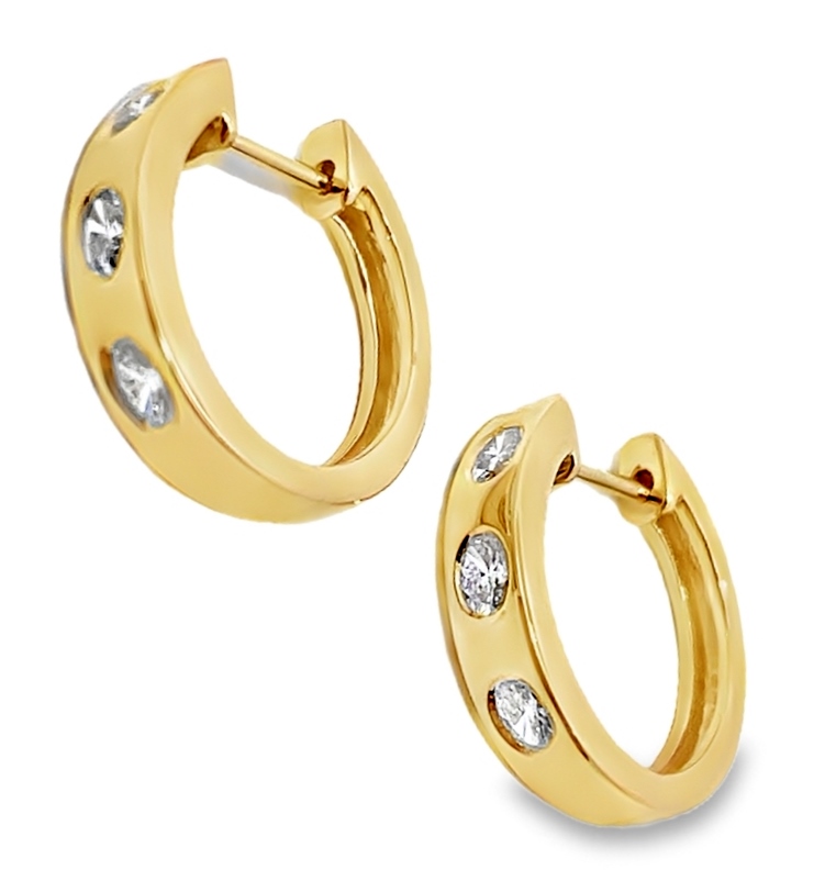 .61cttw 14kt Yg High Polished Flush Set Oval Diamond Hoop Earrings I-j Vs2-si2