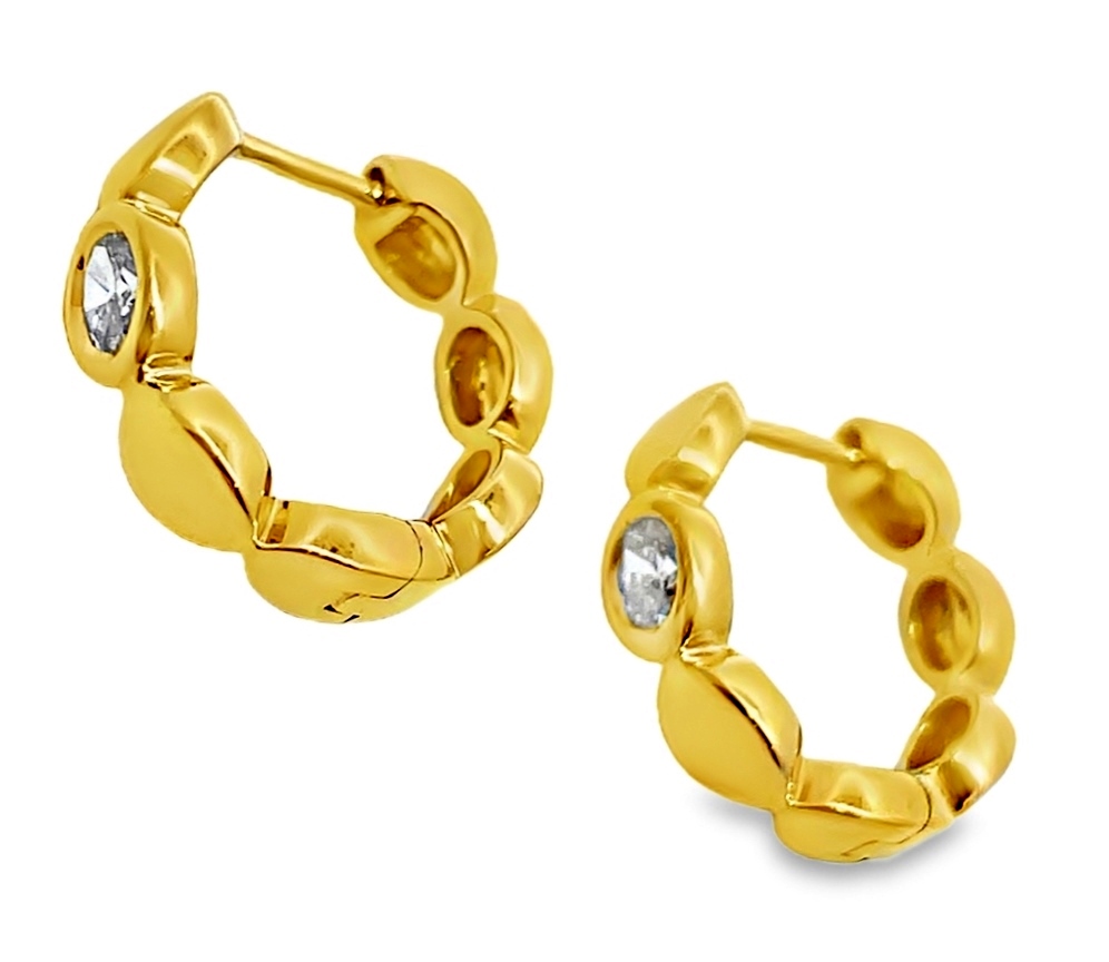 .33cttw 14kt Yg Geometric Bead And Bezel Set Oval Diamond Hoop Earrings I-j Si1