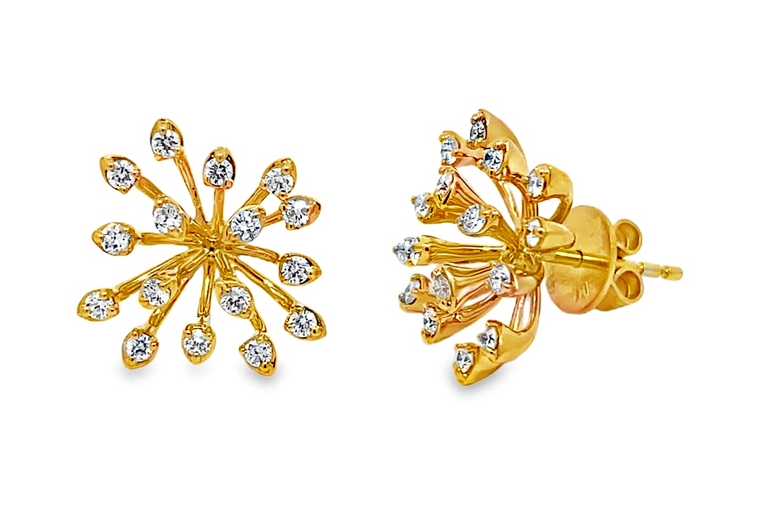 Fire & Ice .51cttw 18kt Yg Starburst Dia Cluster Earrings G-i Vs1-vs2