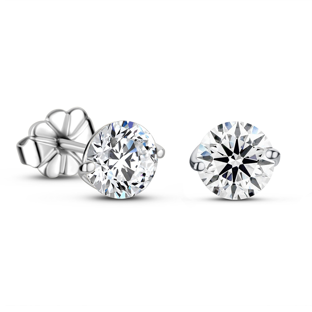 18k White Gold Three Prong Diamond Stud Earrings 1.41 Ctw itemprop=