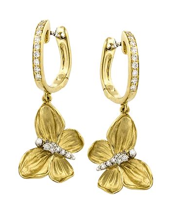 Simon G. .29ctw 18k Yg Dia Butterfly Dangle Earrings G-h Vs1-vs2 Serial# 807262