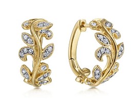 G&c .29cttw 14kt Yg Floral Diamond Huggie Hoop Earrings G-i Vs1-si1 Serial #s2023086