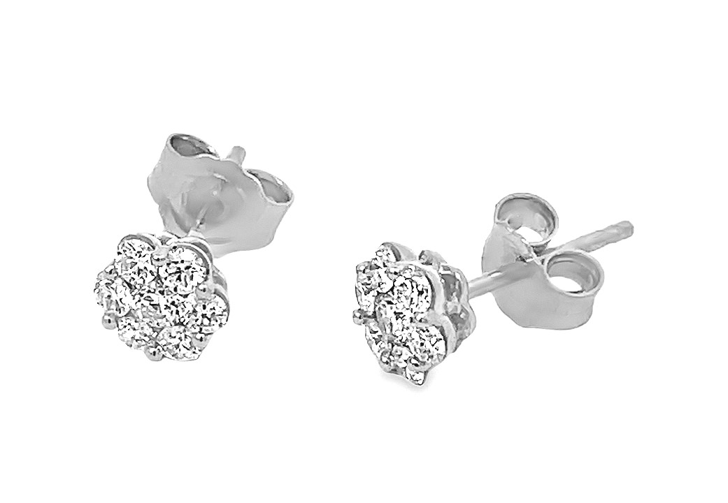 Fire & Ice .55cttw 18kt Wg Flower Dia Cluster Earrings   F-h Vs1-vs2