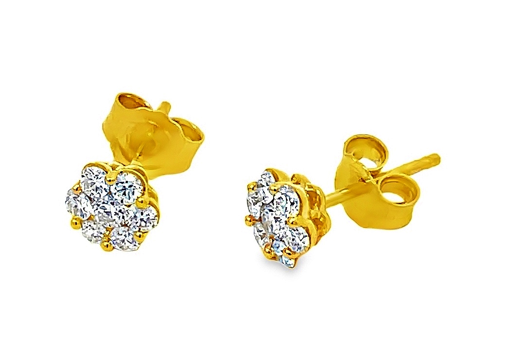 Fire & Ice .55cttw 18kt Yg  Flower Dia Cluster Earrings     H-j Vs1-vs2