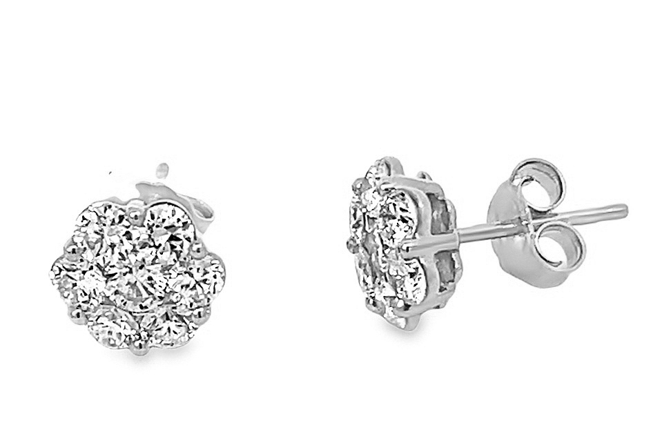 Fire & Ice .98cttw 18kt Wg Flower Dia Cluster Earrings   F-h Vs1-si1