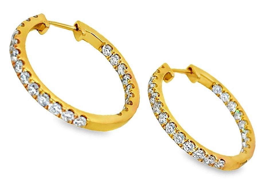 Fire & Ice 1.54cttw 18kt Yg Round Diamond Hoop Earrings H-i Vs1-vs2