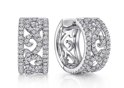 G&c .66cttw 14k Wg Vintage Scroll Dia Huggie Hoop Earrings F-h Vs1-vs2 Serial# S2083063 itemprop=
