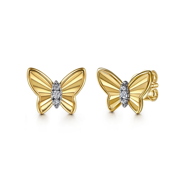 G&c .05cttw 14kt Yg Diamond Butterfly Earrings Serial# S2083200 G-i Vs1-vs2