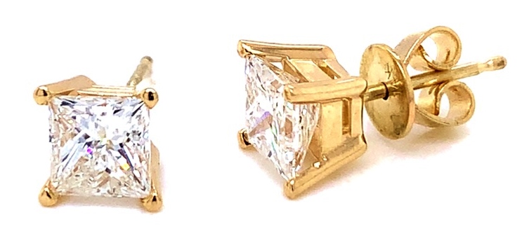 Premier 1 1/2cttw 14kt Yg Princess Diamond Stud Earrings G-h Si2-i1 itemprop=