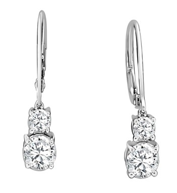 5/8cttw 14k Wg Two-stone Leverback Diamond Dangle Drop Earrings G-i I1