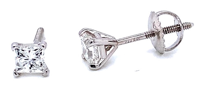 Premier 1/4ctw 14k Wg Princess Cut Diamond Stud Earrings With Threaded Posts And Backs I-j Vs1-vs2